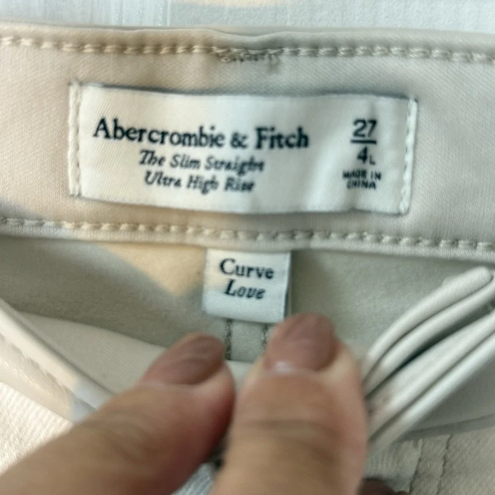 Abercrombie & Fitch Jeans Womens 27 Cream/leather Curve Love High Rise NWT $140‎
